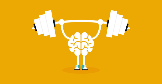 cartoon of a brain lifting weights