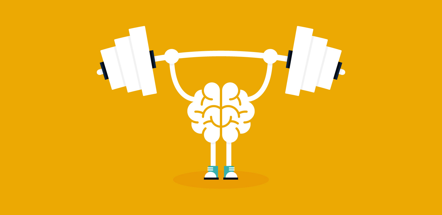 cartoon of a brain lifting weights